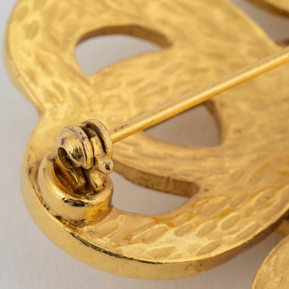 CHANEL Heart Flower Clover Gold Brooch 97P Mark - Picture 6 of 12